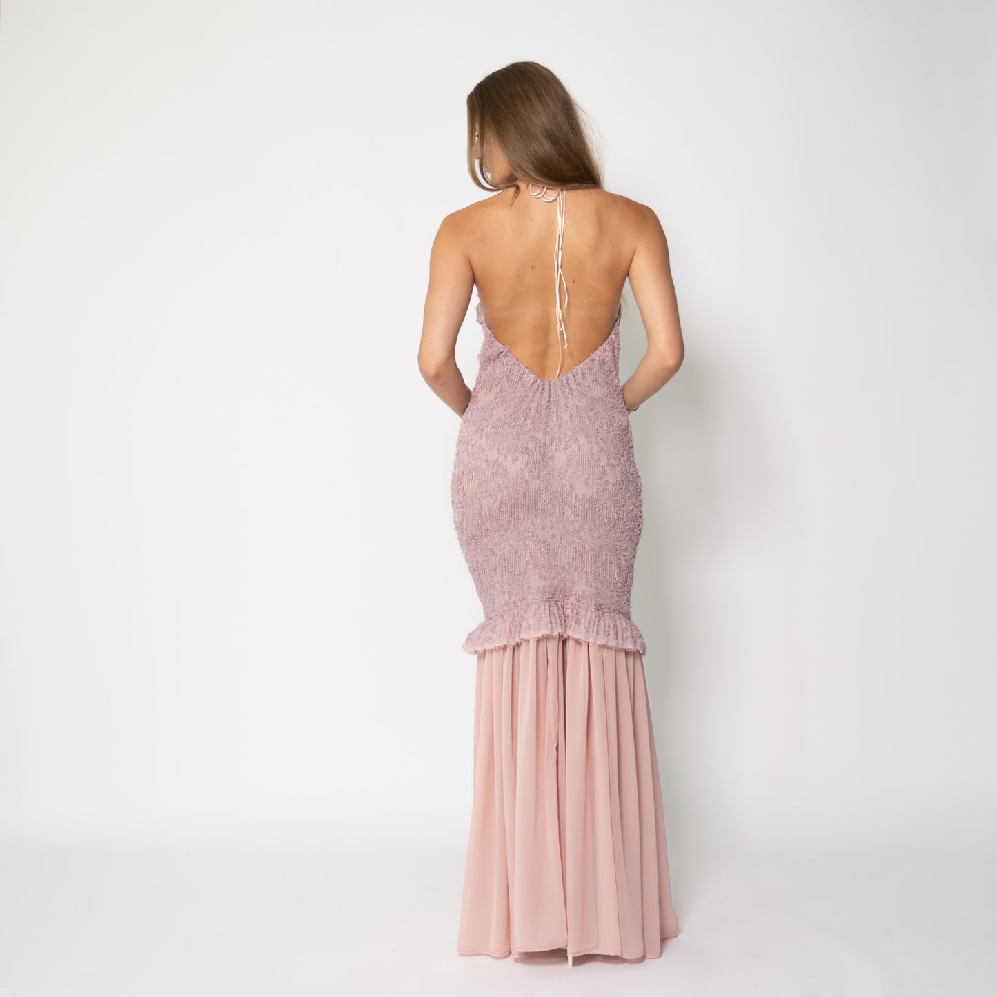 Open Back Maxi Dress Dusty Pink