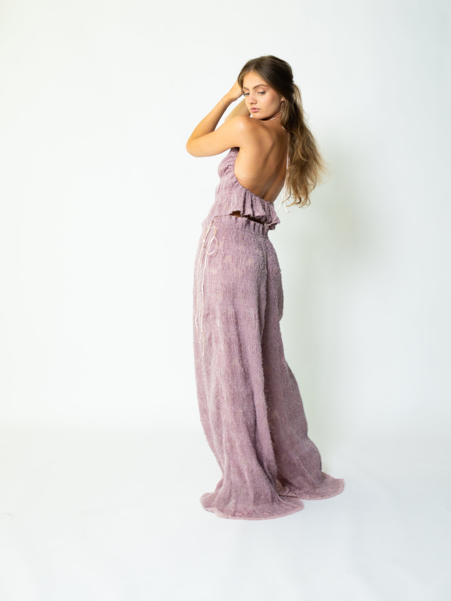 Long Wide Trousers Dusty Pink