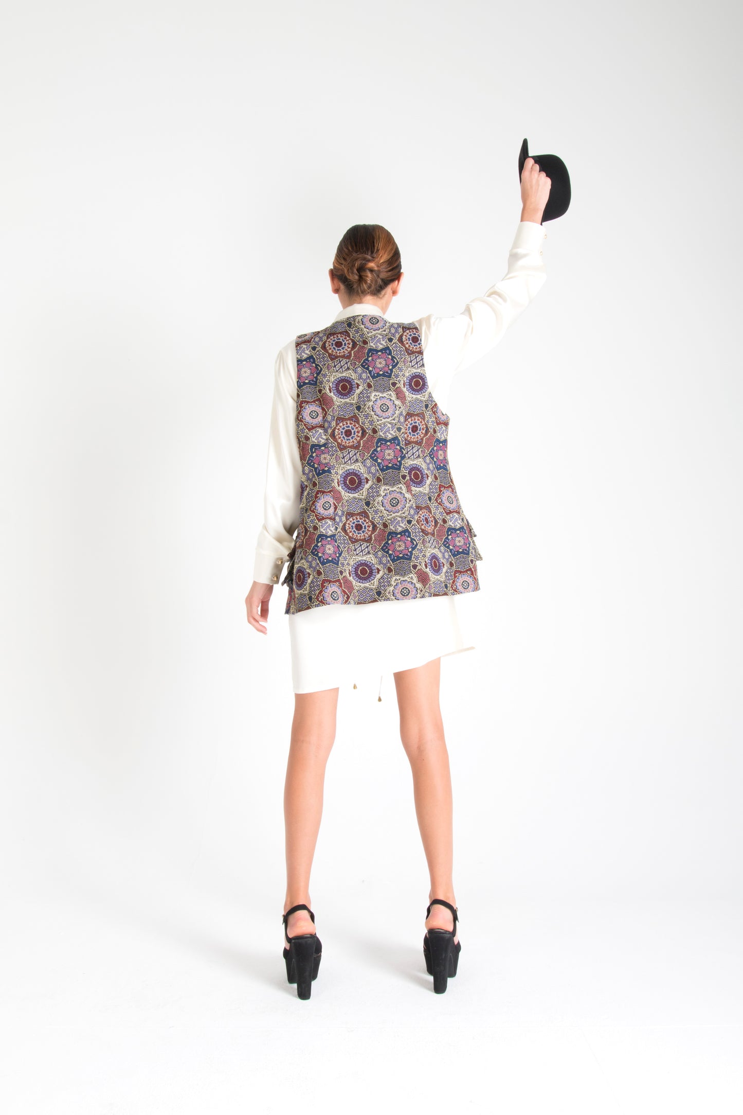 Multicolor Long Vest with Pockets