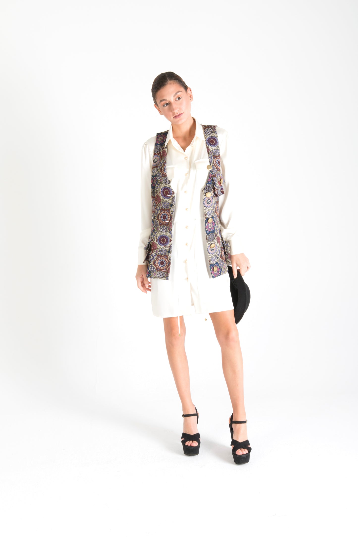 Multicolor Long Vest with Pockets