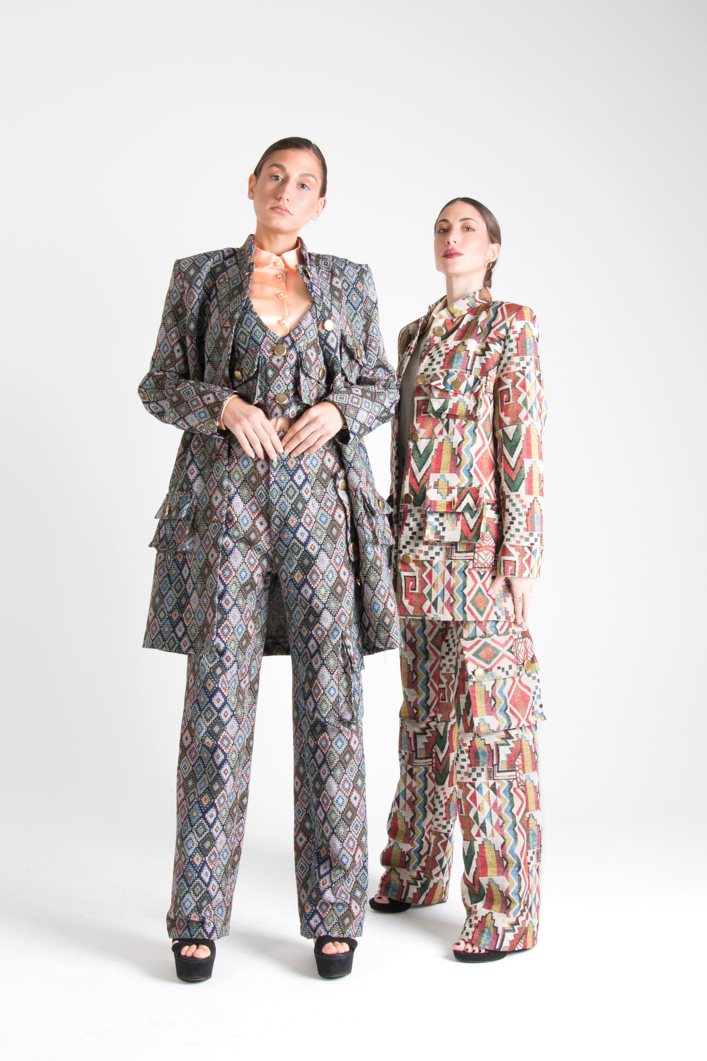 Multicolor Long Trousers with Pockets Square