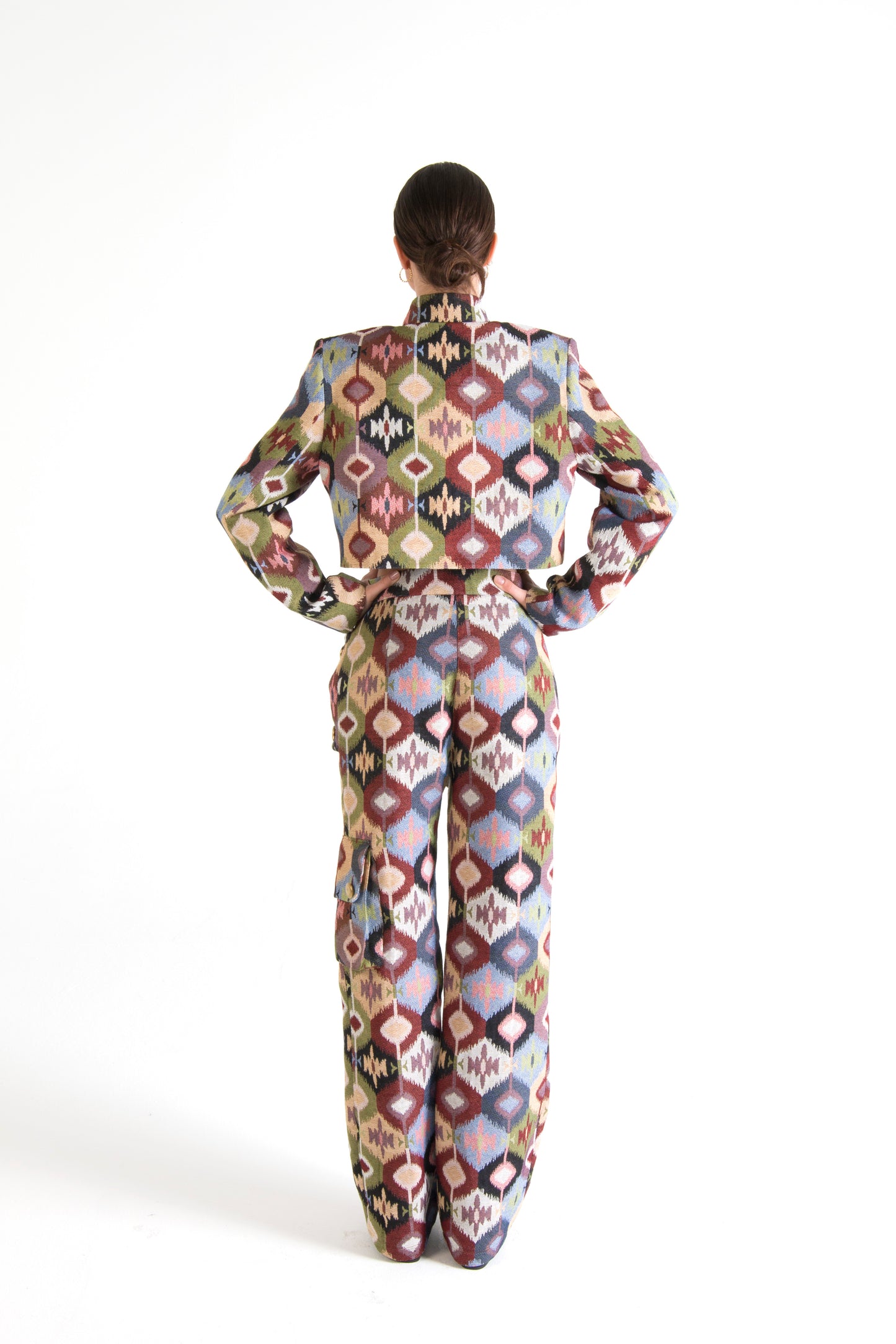 Multicolor Cropped Jacket with Pockets Circle