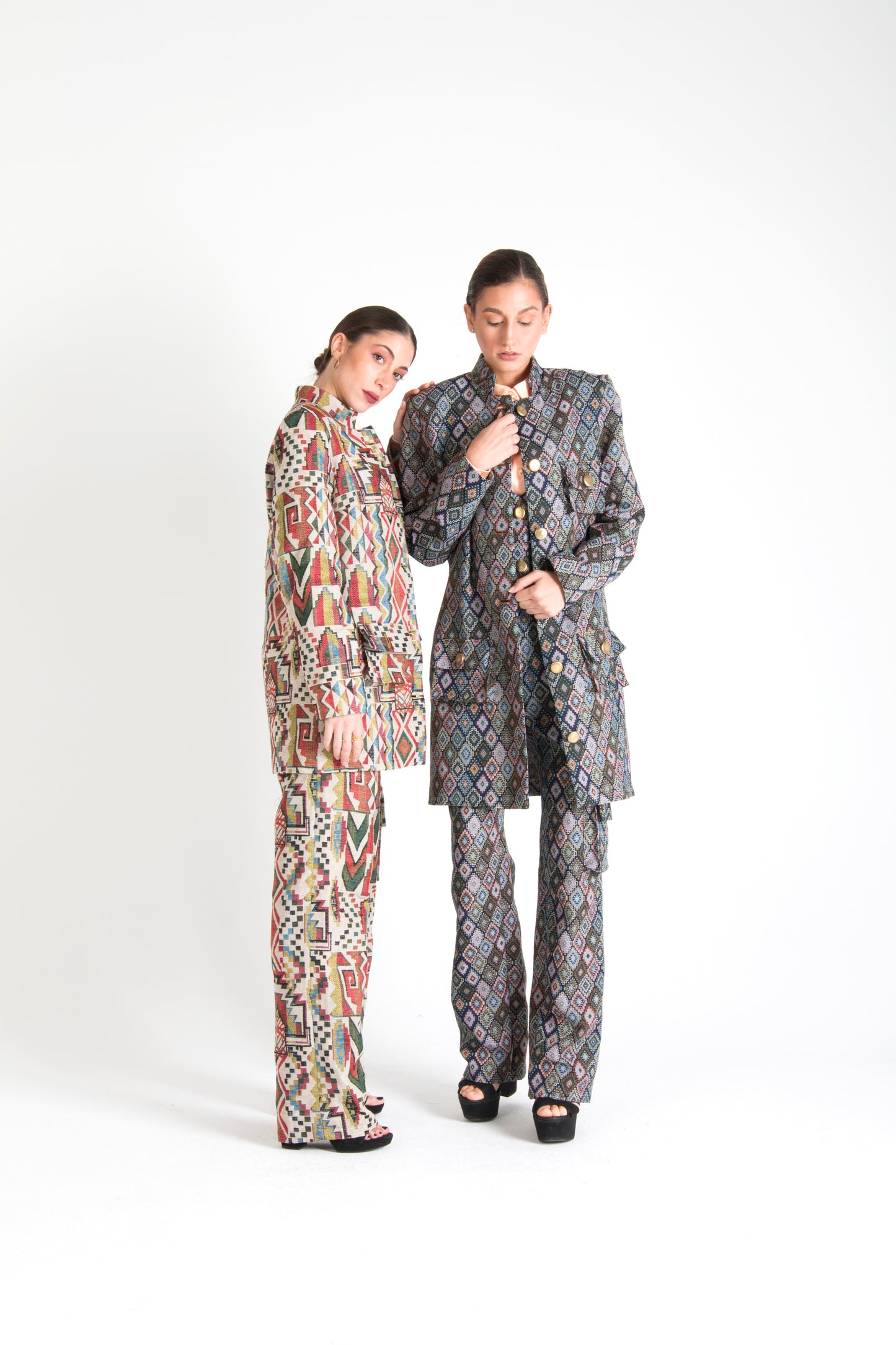 Multicolor Long Jacket with Pockets Square
