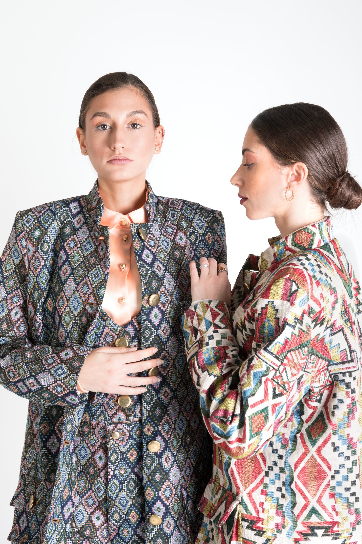 Multicolor Long Jacket with Pockets Square
