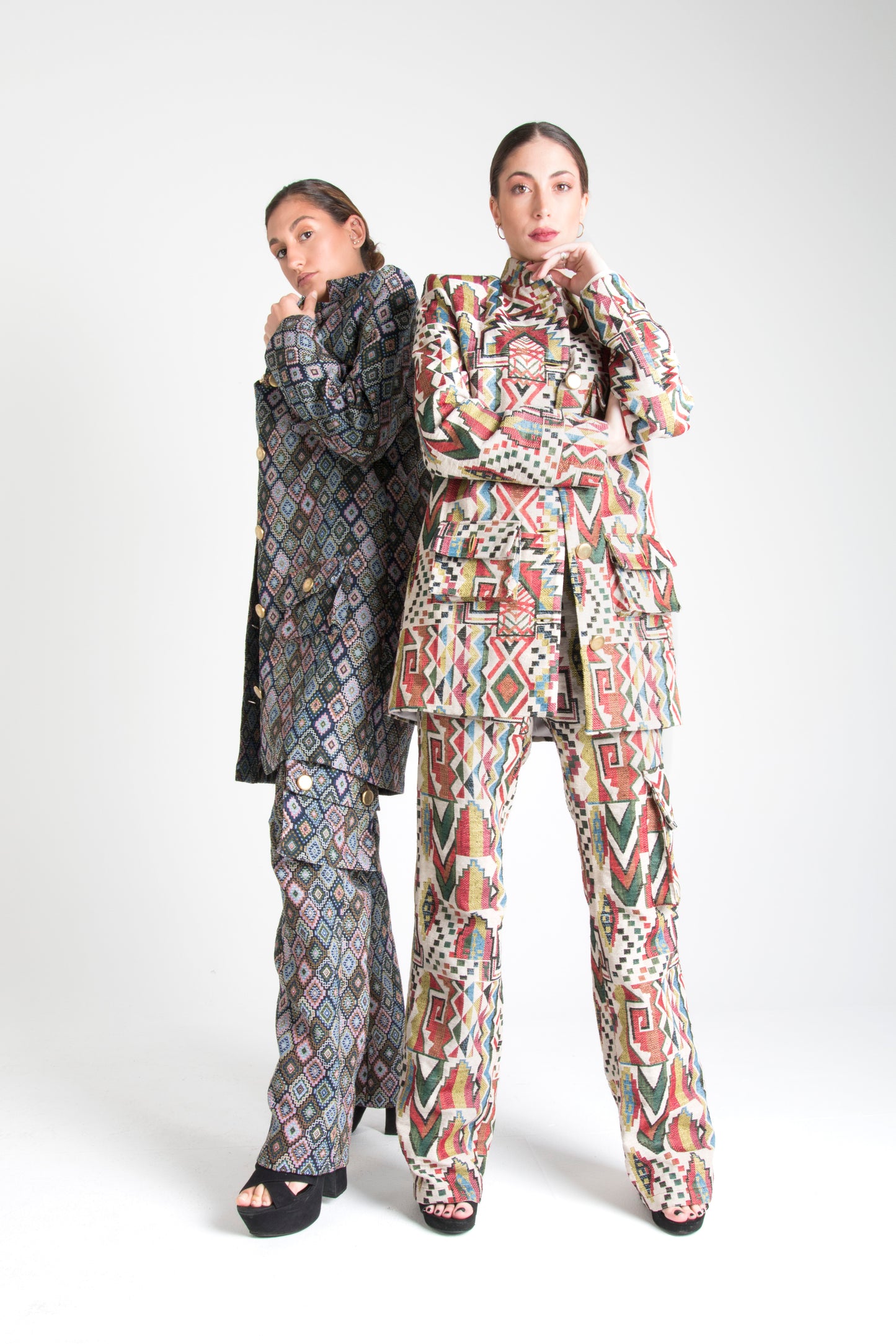 Multicolor Long Trousers with Pockets Square