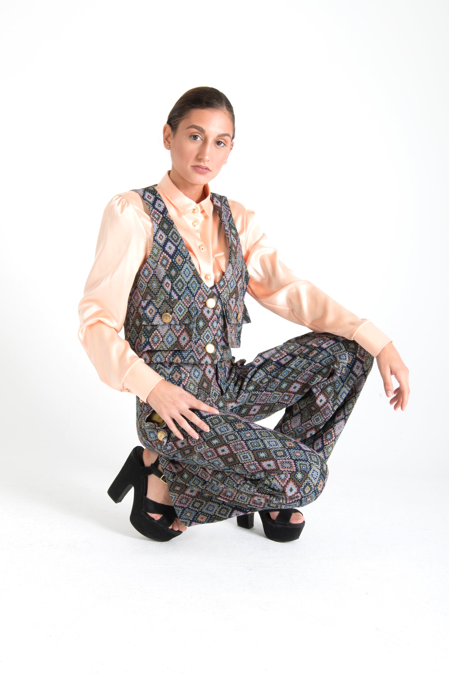 Multicolor Long Trousers with Pockets Square