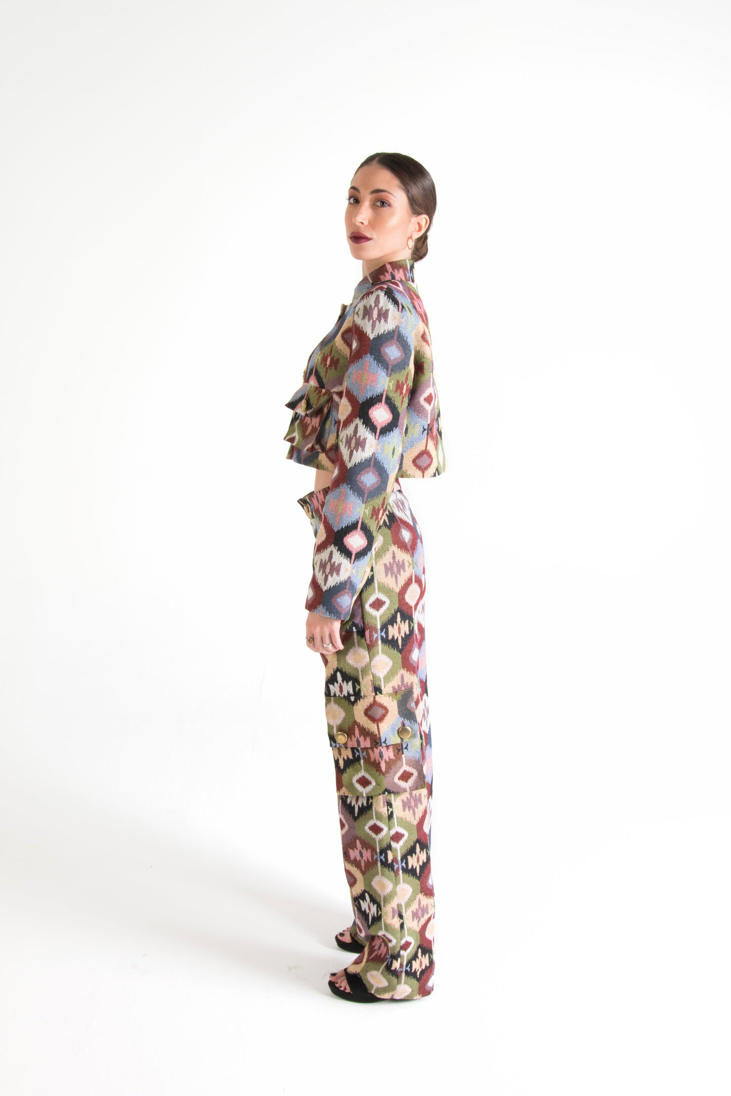 Multicolor Cropped Jacket with Pockets Circle