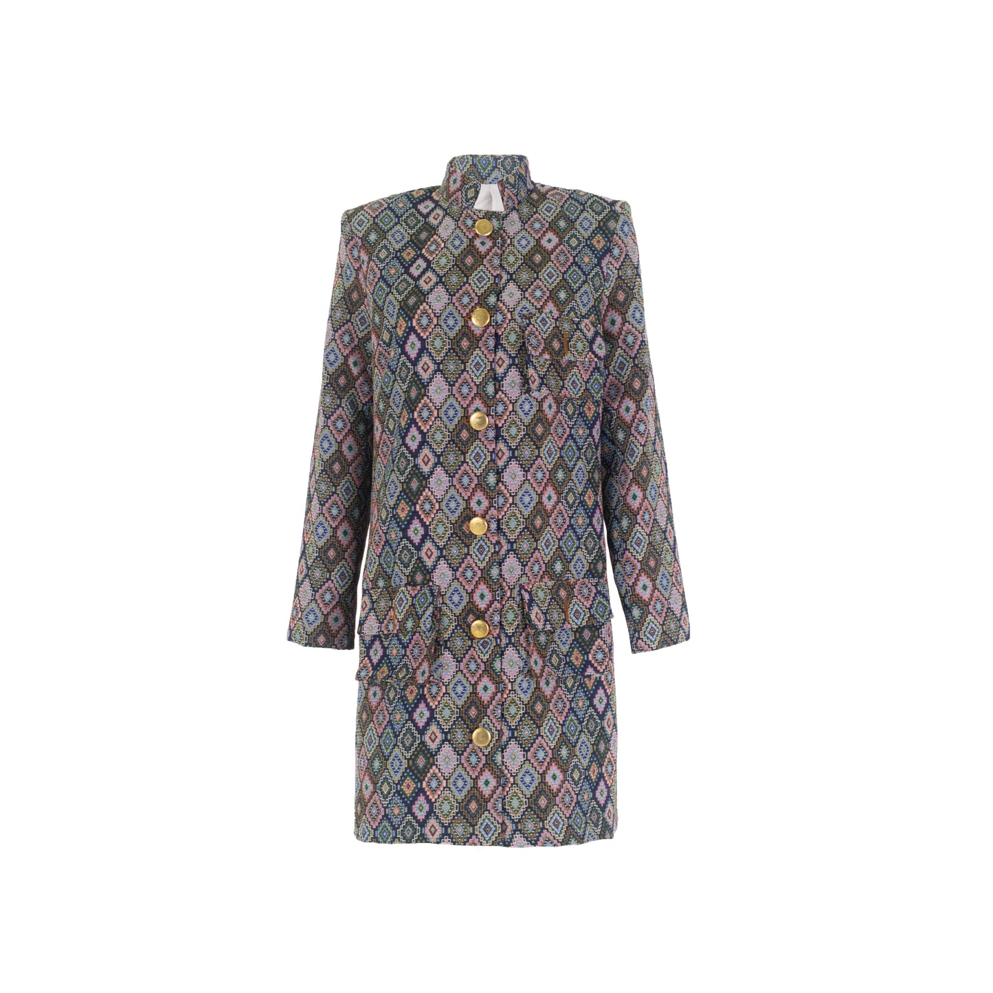 Multicolor Long Jacket with Pockets Square