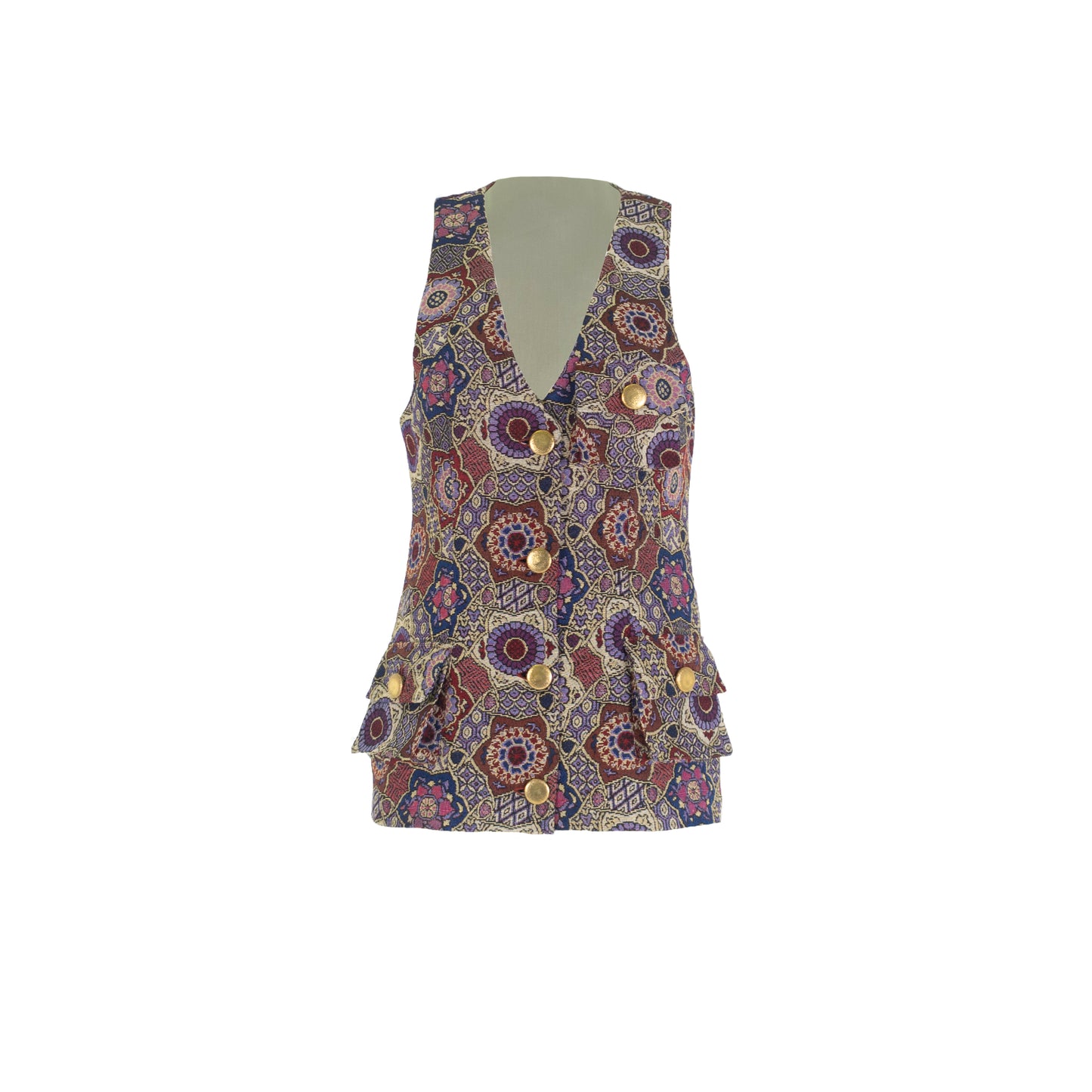 Multicolor Long Vest with Pockets