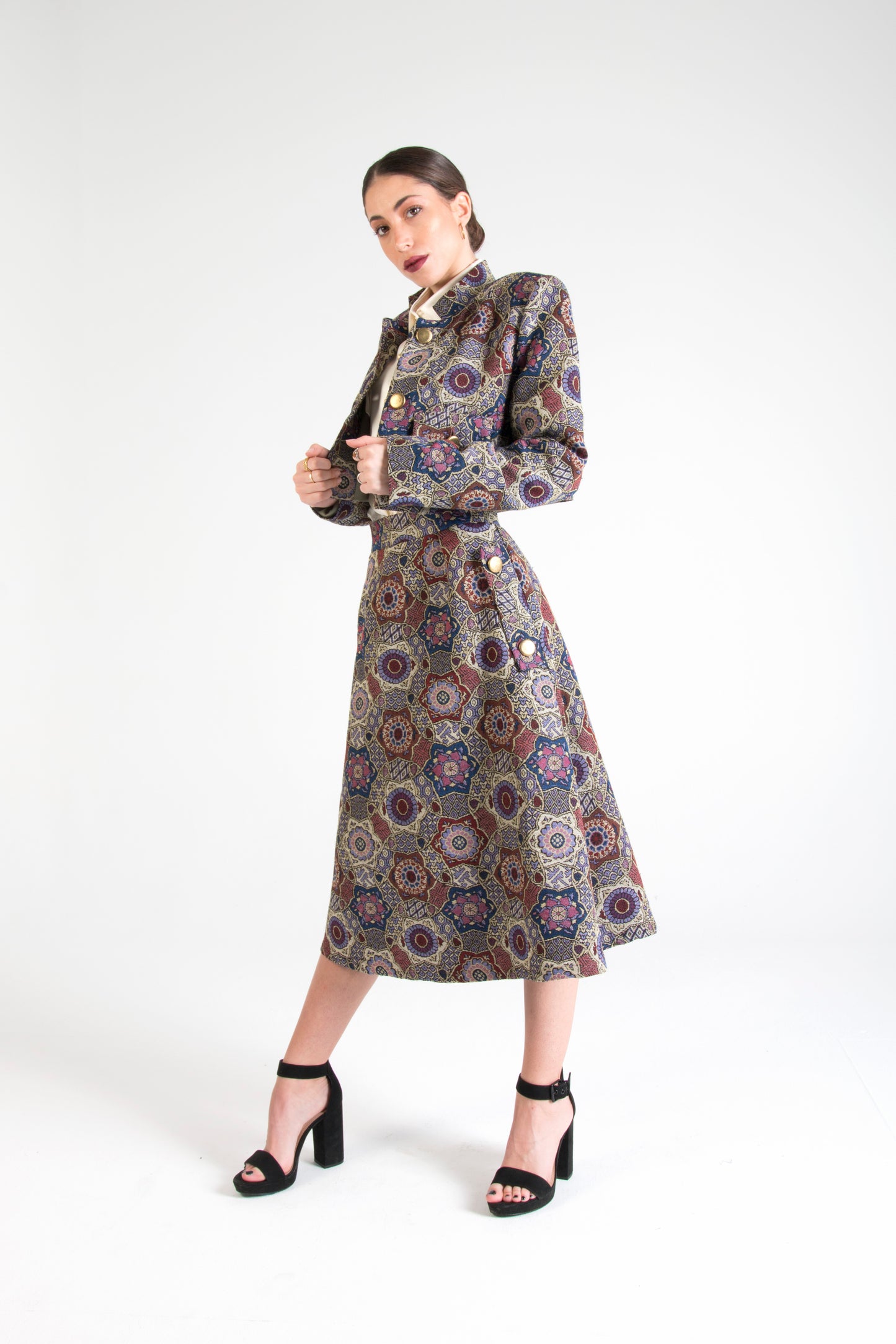 Multicolor Cropped Jacket with Pockets Indigo