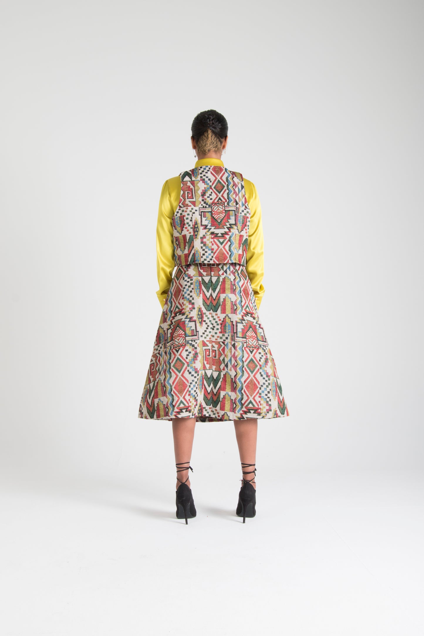 Multicolor Midi Skirt with Pockets White