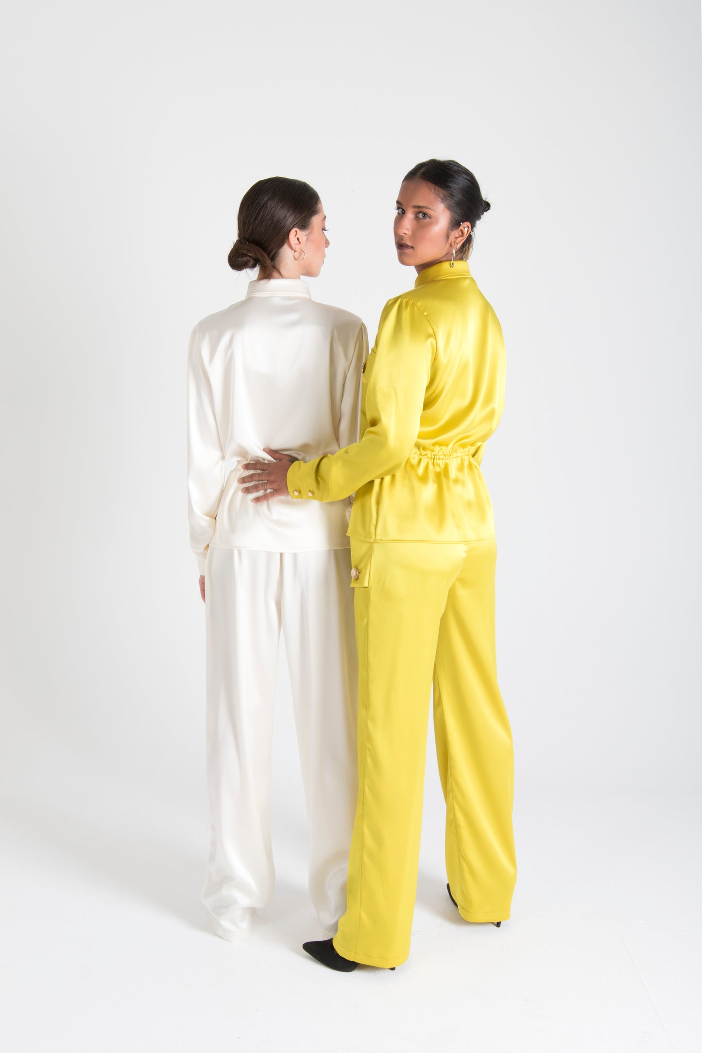 Long Sleeve Silk Tie Up Blouse Light Green - PRE ORDER