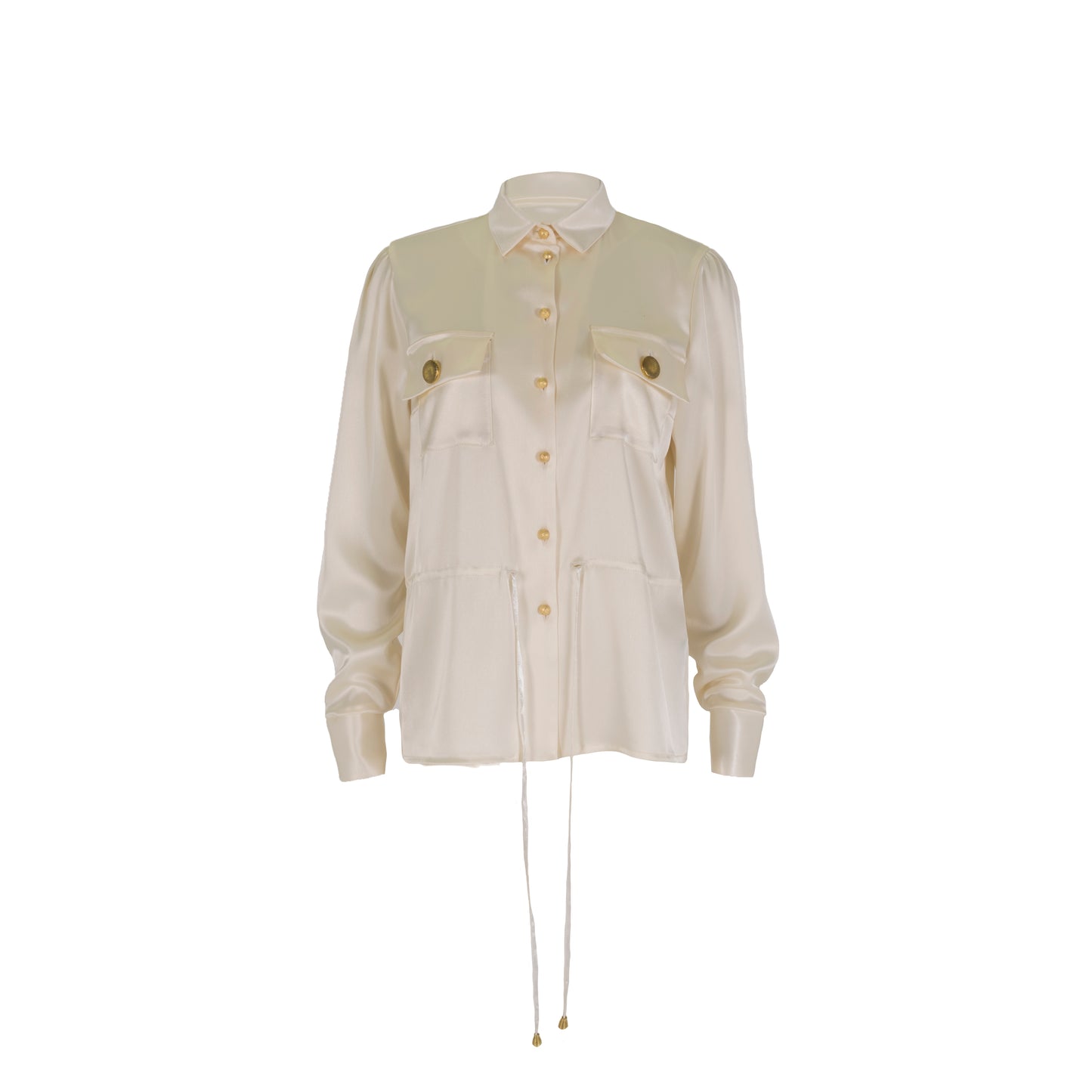 Long Sleeve Silk Tie Up Blouse White - PRE ORDER