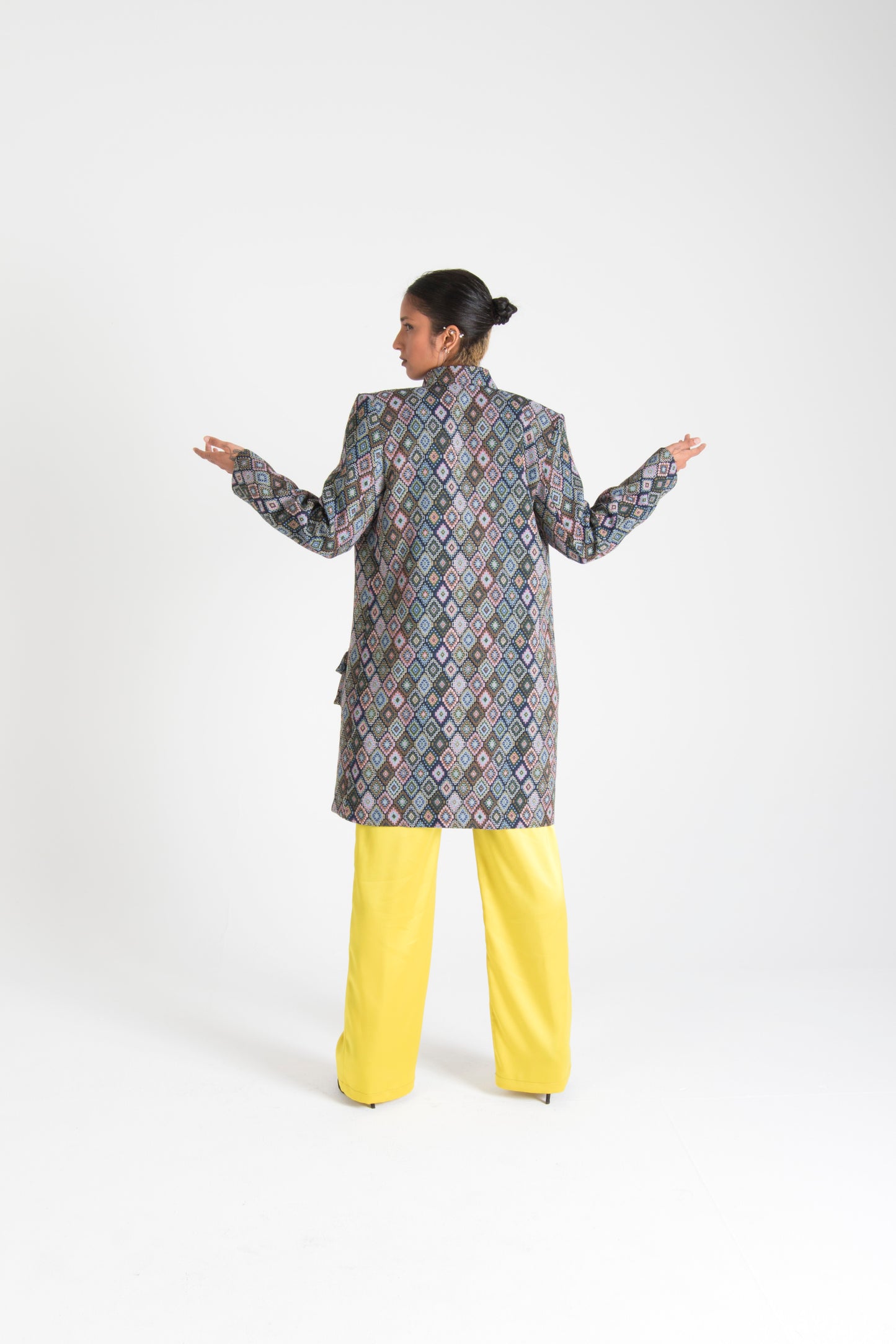 Multicolor Long Jacket with Pockets Square