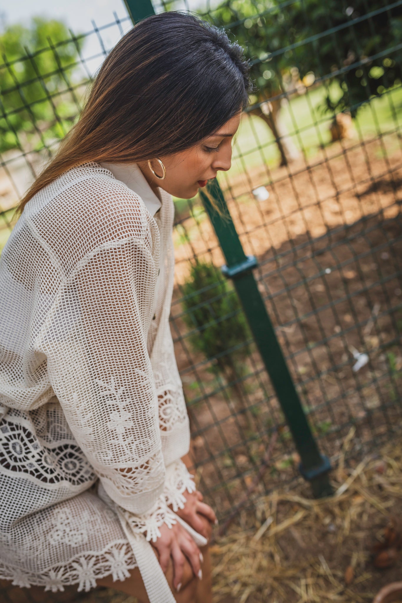 Long Sleeve Oversized Cotton Mesh Button Up Shirt