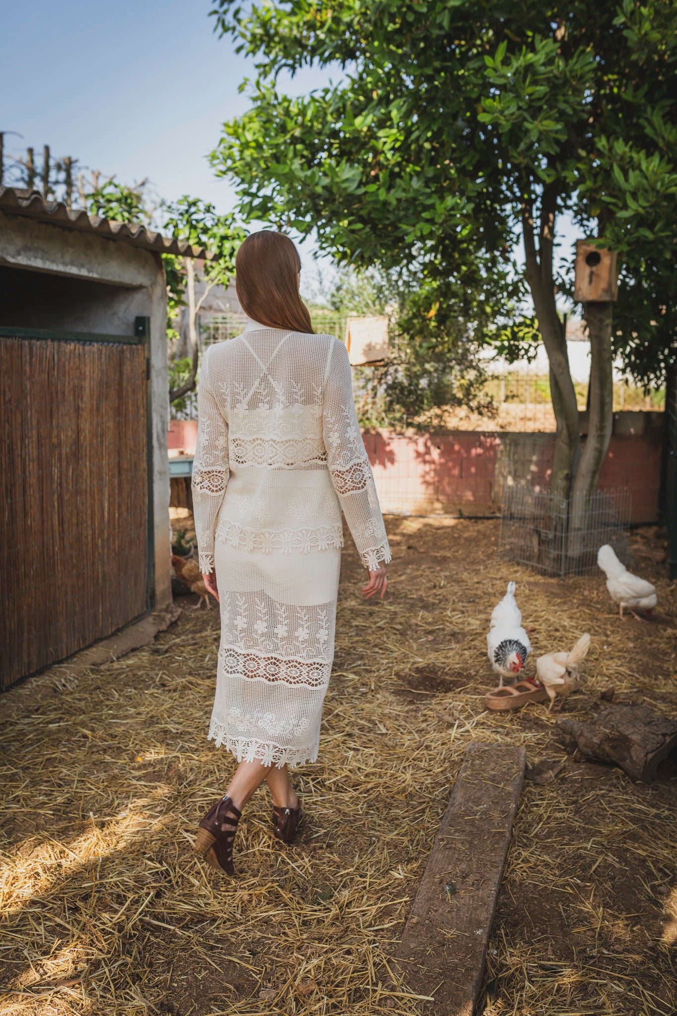 White Cotton Mesh Midi Skirt