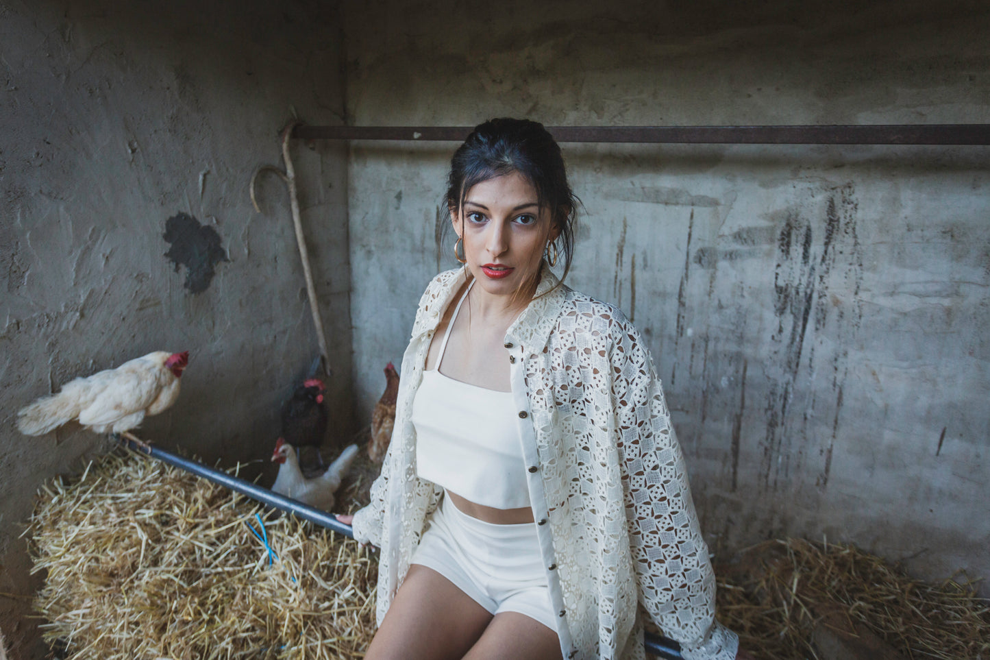 Natural white shorts and top set