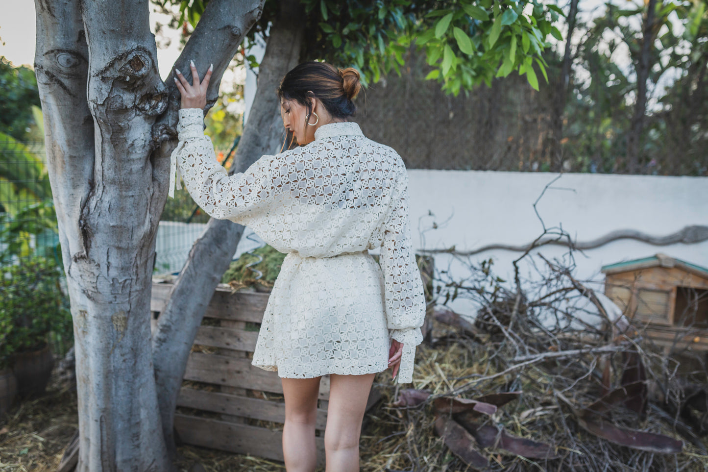 Long Sleeve Oversized Sequined Cotton Button Up Shirt
