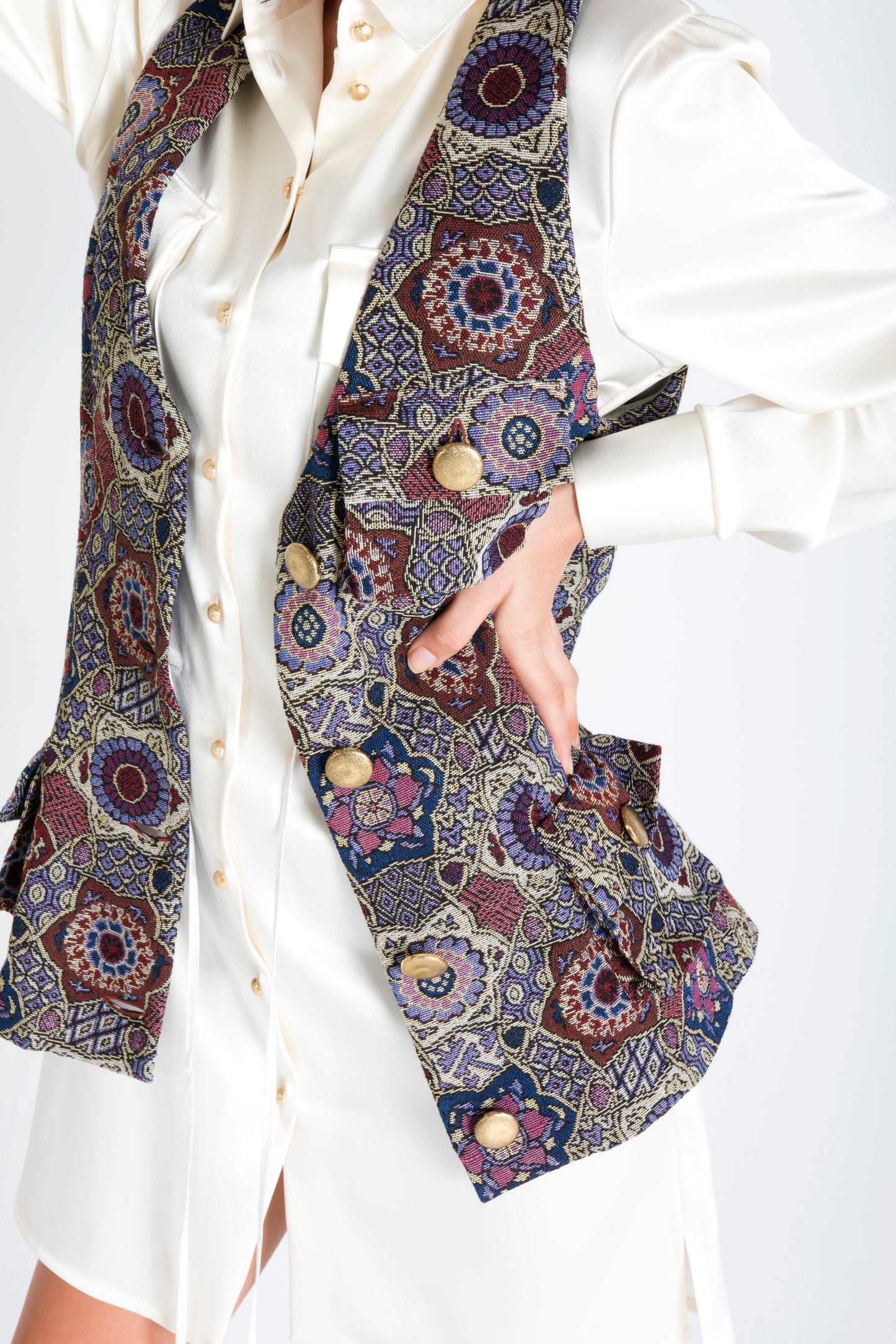 Multicolor Long Vest with Pockets