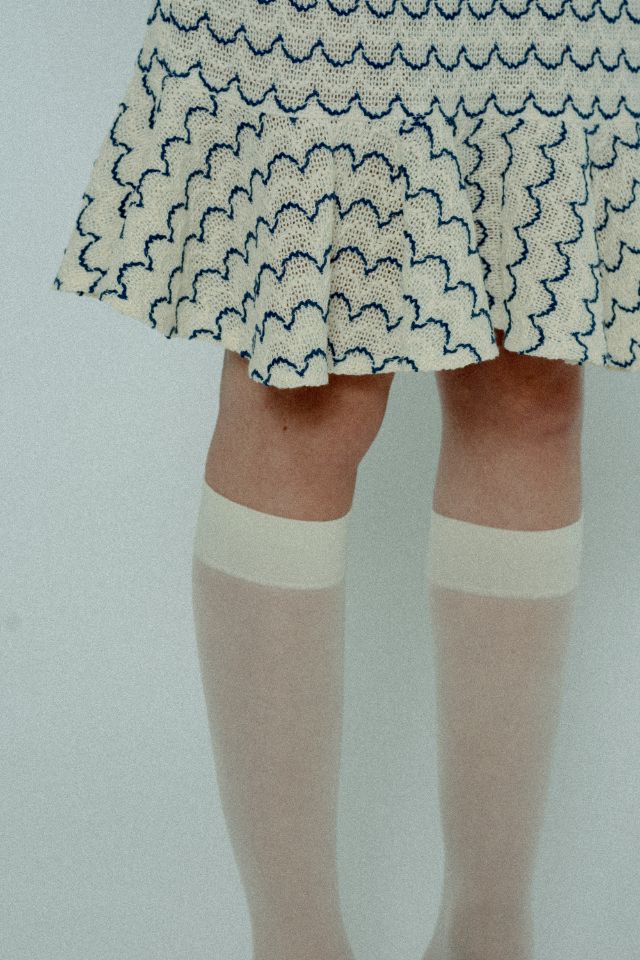 Light Weight Cotton Knit High Waist Skirt with Ruffled Hem Marine