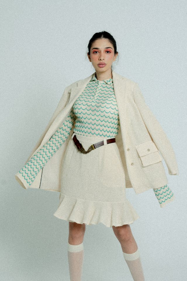 Light Weight Cotton Knit High Waist Skirt with Ruffled Hem Sand - PRE ORDER