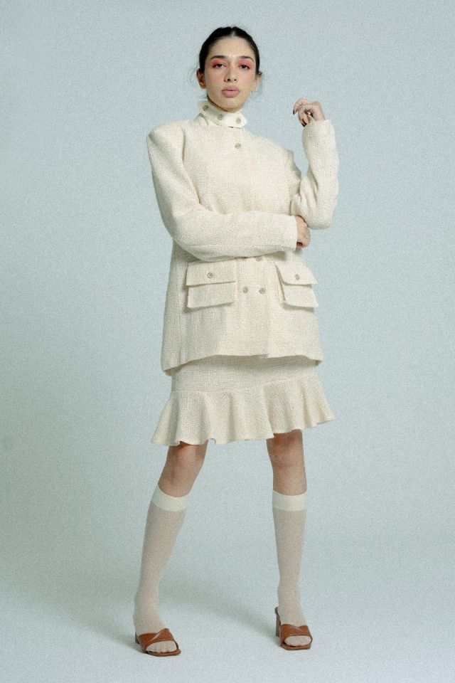 Light Weight Cotton Knit High Waist Skirt with Ruffled Hem Sand - PRE ORDER