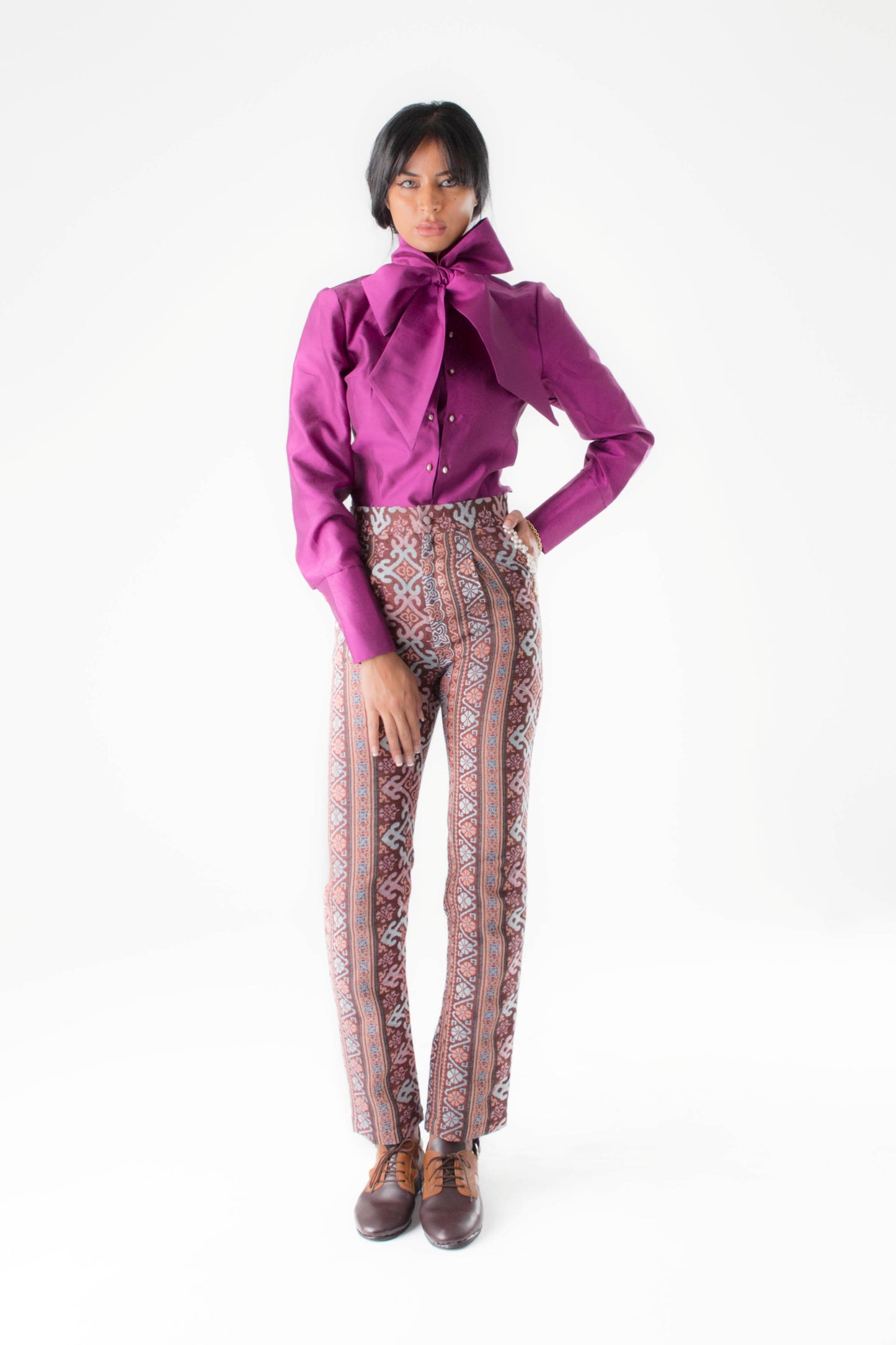 Women's silk bow tie blouse