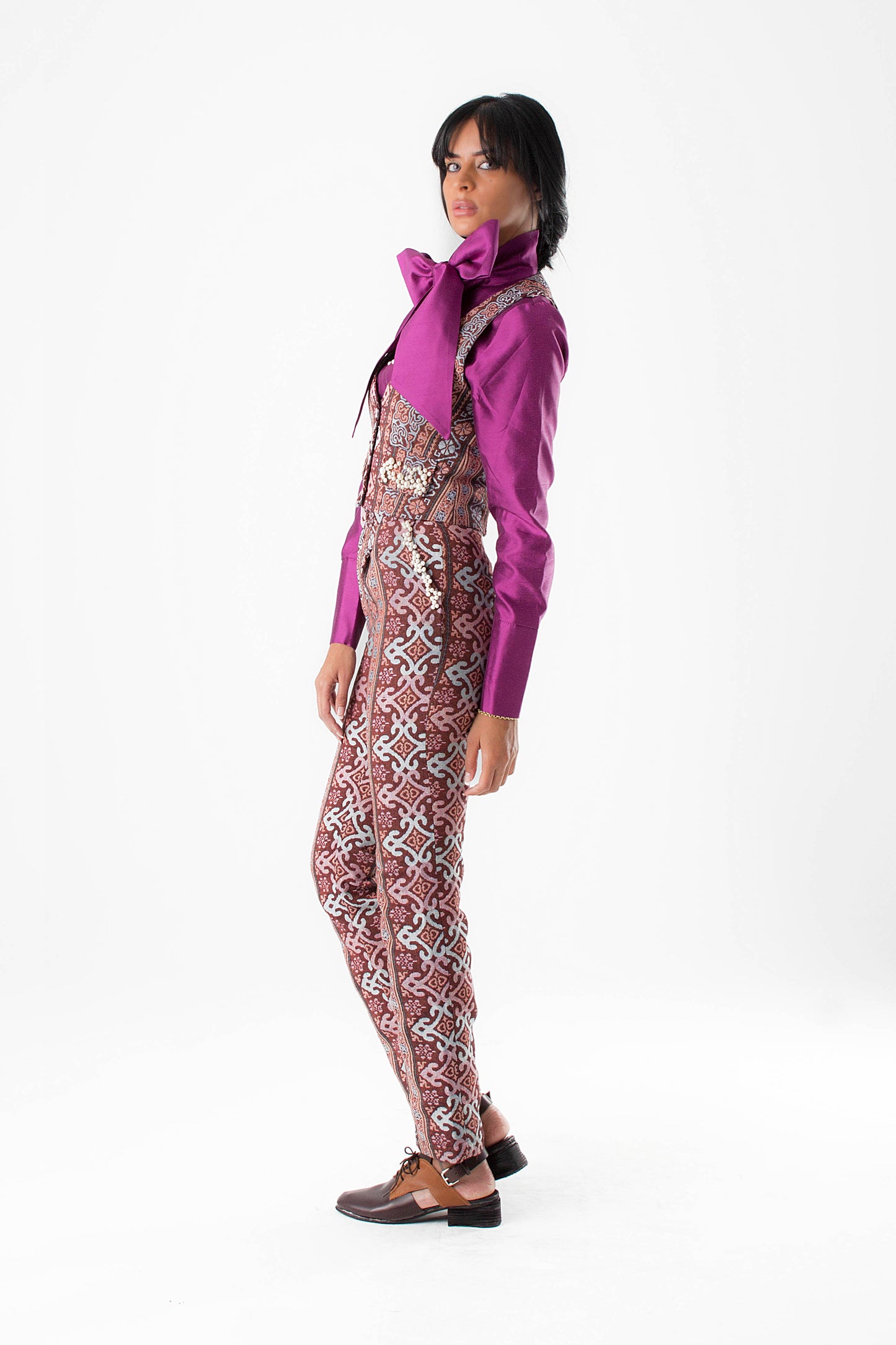 Women's silk bow tie blouse