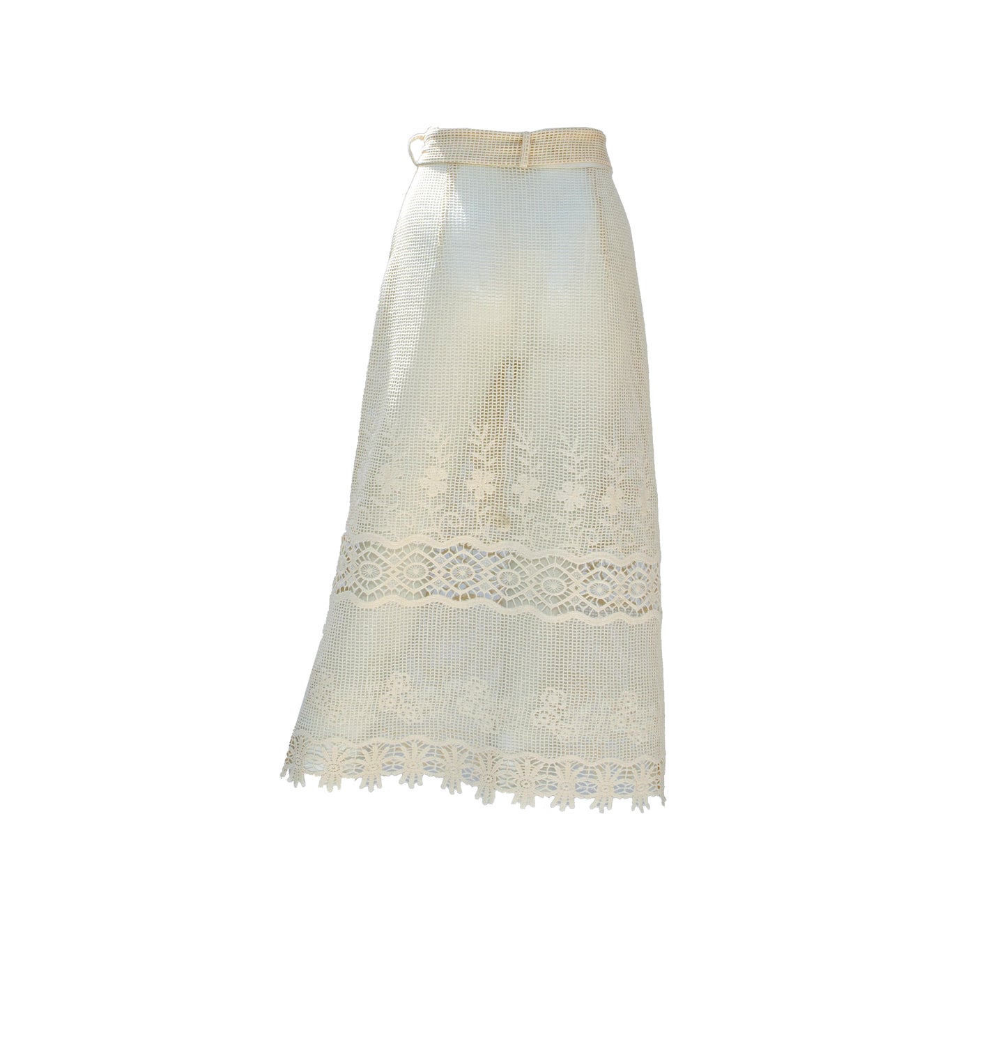 White Cotton Mesh Midi Skirt