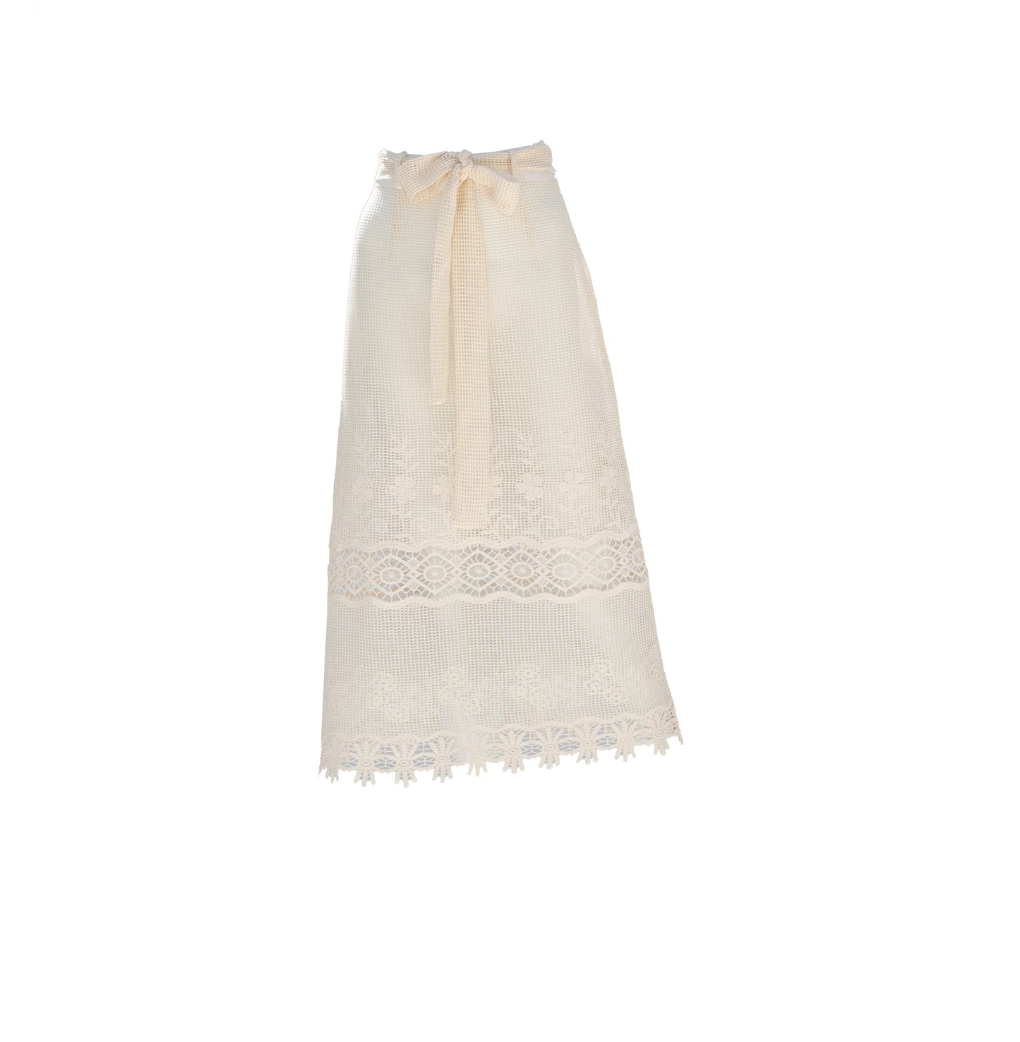 White Cotton Mesh Midi Skirt