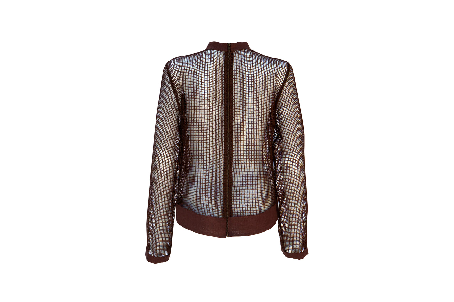 Long Sleeve Cotton Mesh Shirt with a Back Zipper