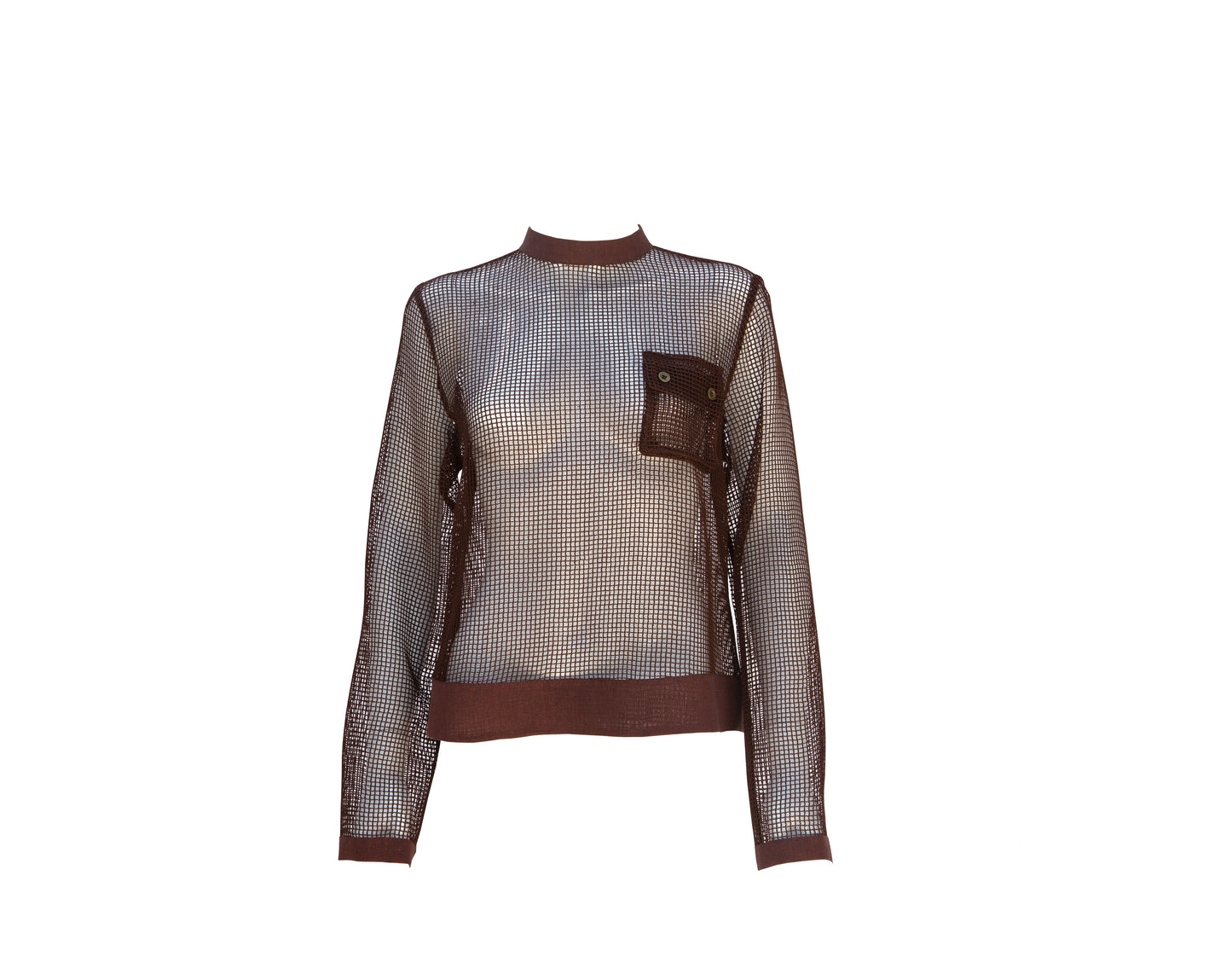 Long Sleeve Cotton Mesh Shirt with a Back Zipper