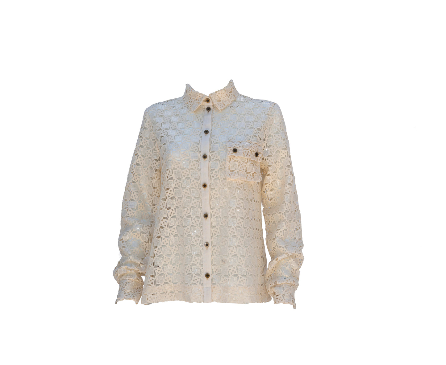 Long Sleeve Sequined Cotton Button Up Shirt