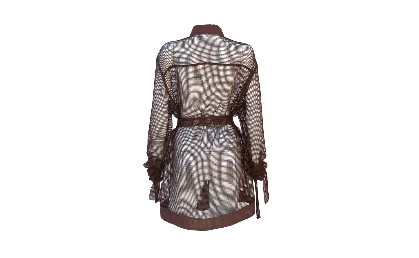 Long Sleeve Oversized Brown Cotton Mesh Button Up Shirt