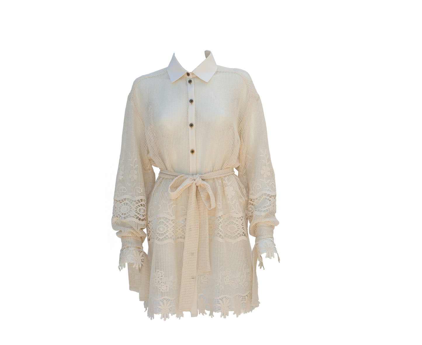 Long Sleeve Oversized Cotton Mesh Button Up Shirt