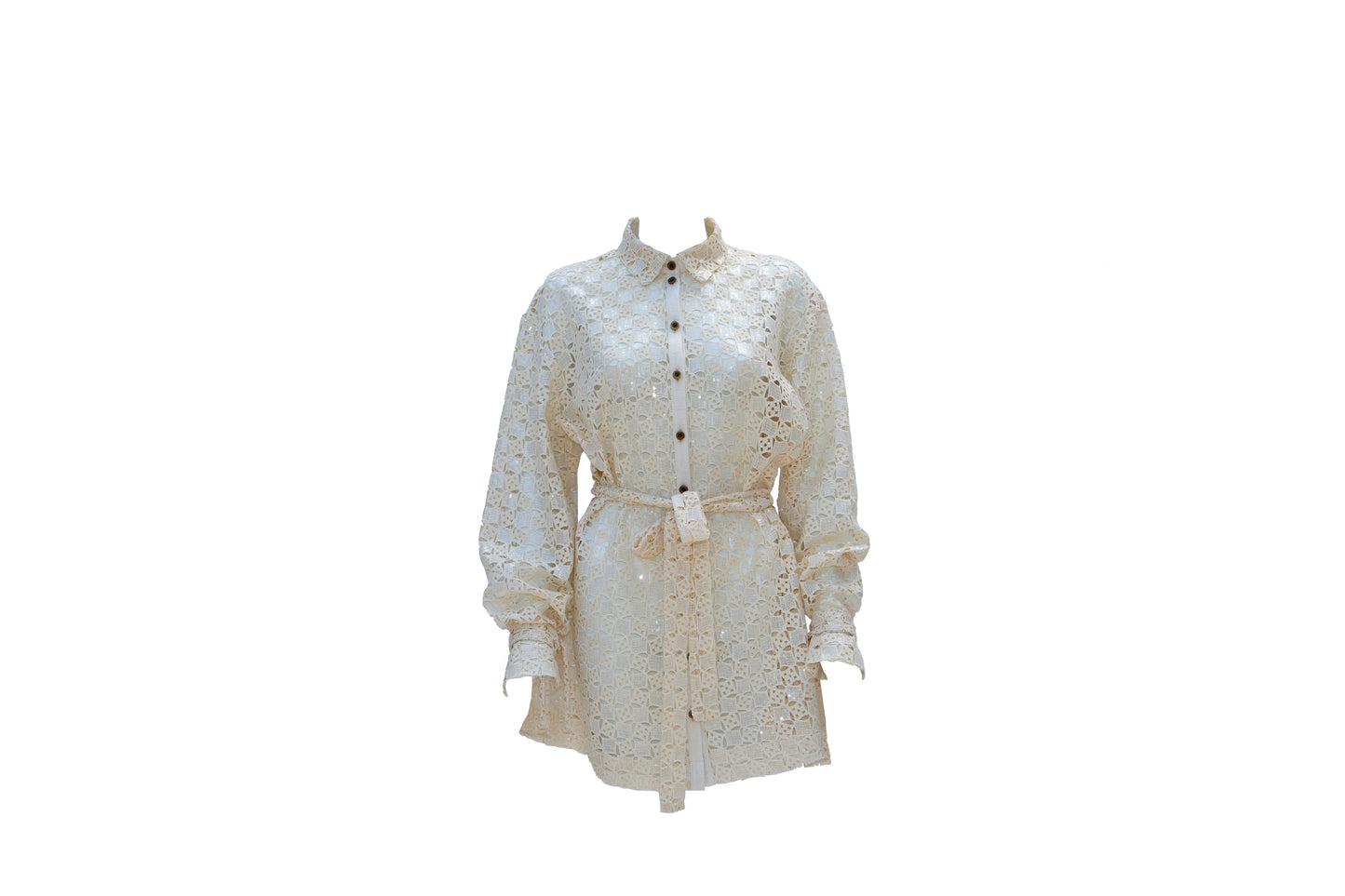 Long Sleeve Oversized Sequined Cotton Button Up Shirt