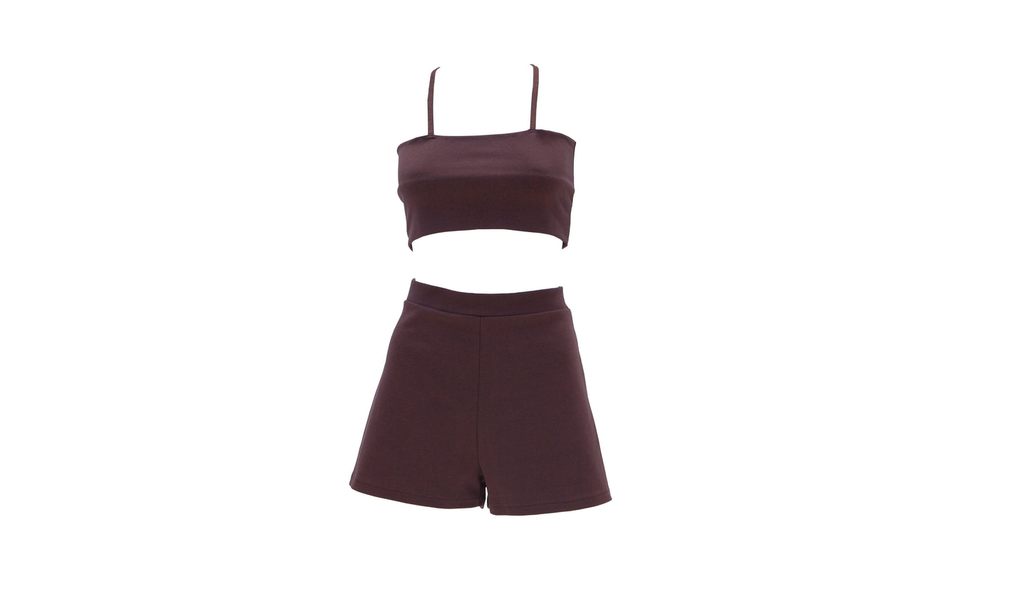 Maroon Brown Shorts and Top Set