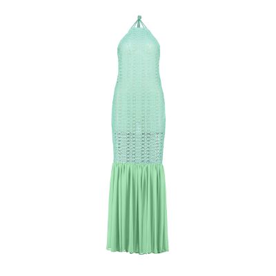 relax baby be cool cotton crochet dress with flowing chiffon hem green on green