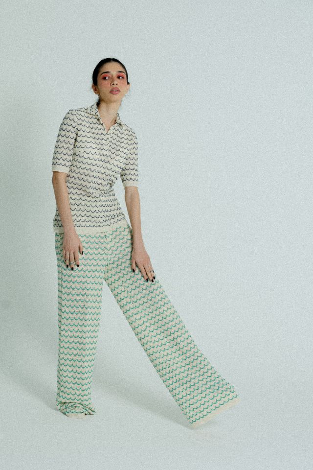 relax baby be cool cotton knit wide trousers green
