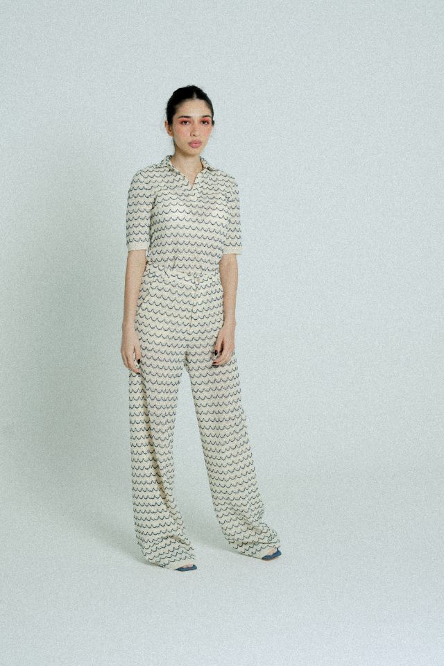relax baby be cool cotton knit wide trousers marine cream