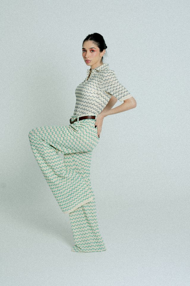 relax baby be cool cotton knit wide trousers green