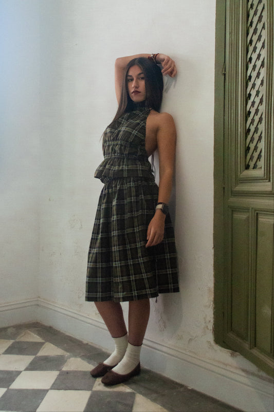 A-Line Midi Skirt Checked Green