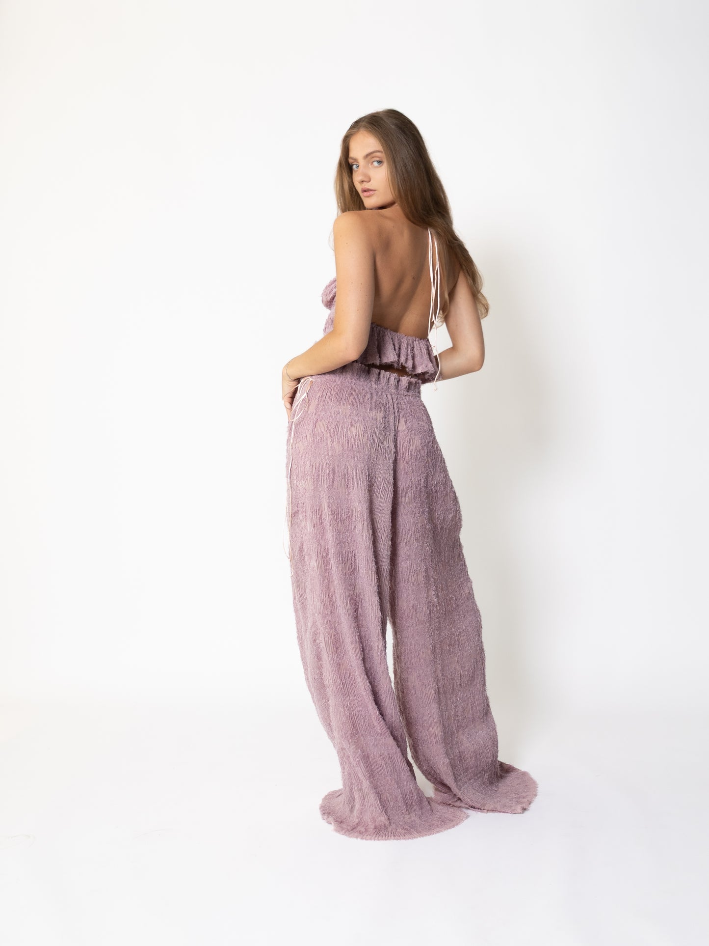 Long Wide Trousers Dusty Pink