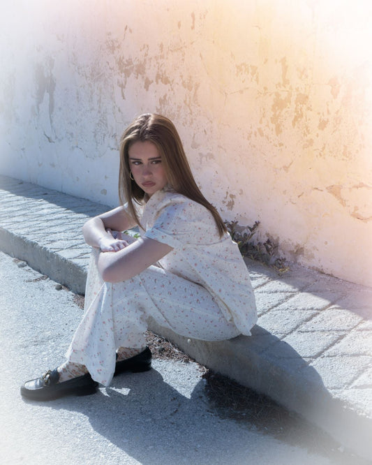 Classic straight cut wide trousers, made from a beautiful, light cotton mix fabric covered in tiny blooms