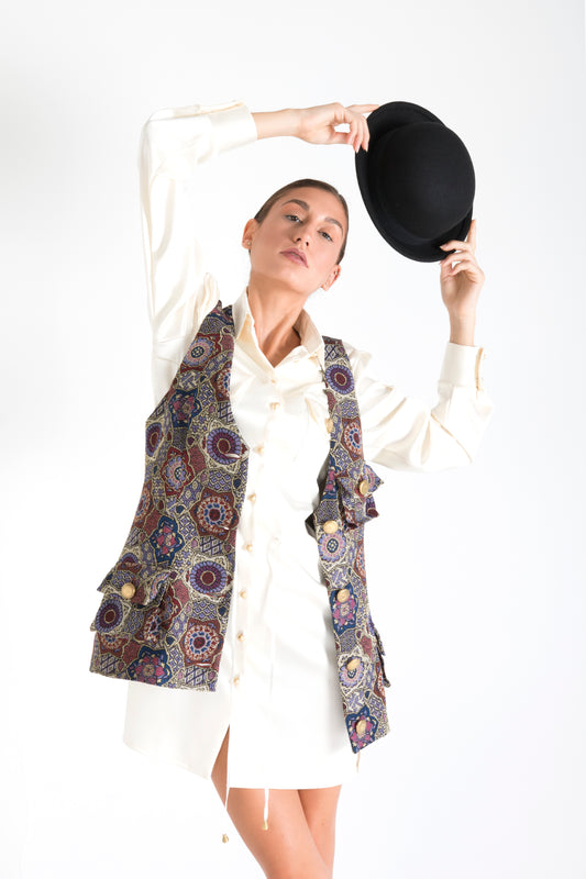 Multicolor Long Vest with Pockets