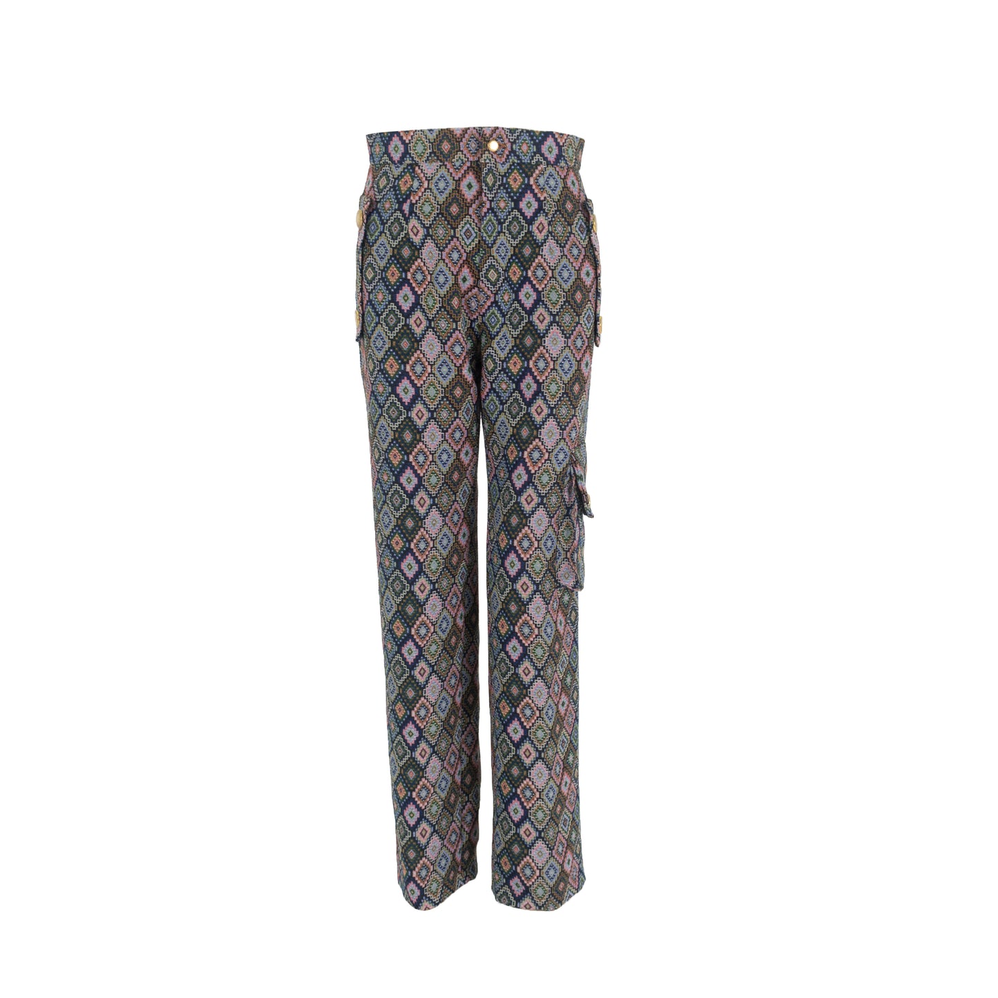 Multicolor Long Trousers with Pockets Square