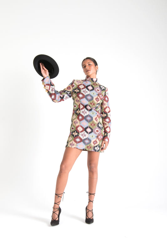 Multicolor Long Sleeve Mini Dress Circle