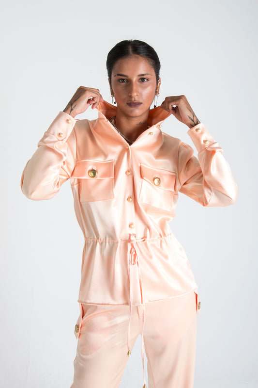 Long Sleeve Silk Tie Up Blouse Pink - PRE ORDER