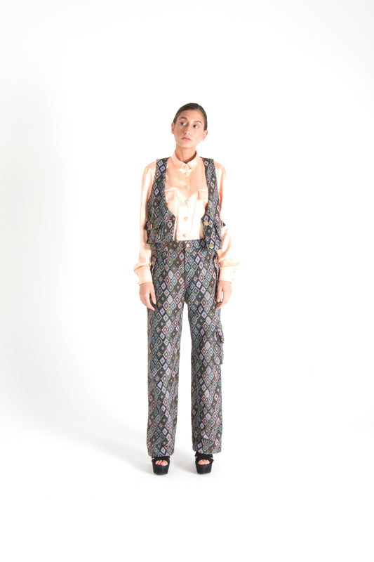 Multicolor Cropped Vest with Pockets Square