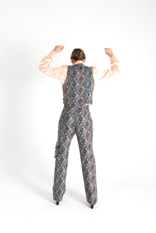 Multicolor Long Trousers with Pockets Square